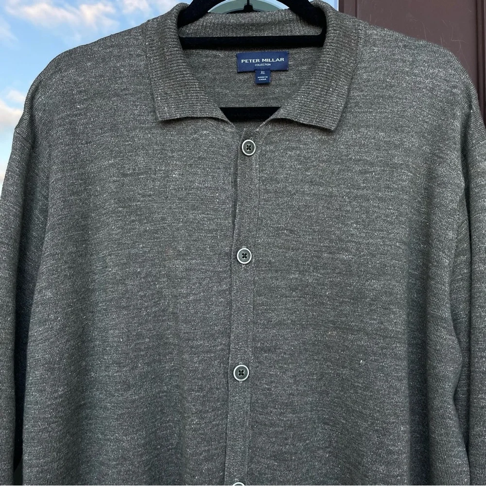 Peter Millar Villa Men's Full-Button Cardigan Linen/Wool Blend Sweater XL
